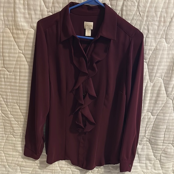 Chico's Red Ruffled Notched Collar Blouse - Picture 1 of 5